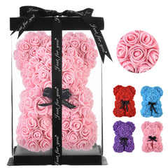 Artificial Flowers Rose Bear ,Rose Teddy Bear, Flower Bear Cub, Forever Rose Everlasting Flower for Window Display, Anniversary Christmas Valentines