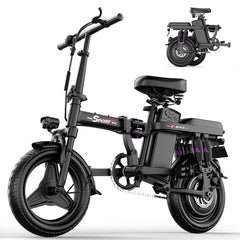 ASKGO 1200W Peak Motor, Folding Electric Bike for Adults Teens, 14'' Commuting Bike, Max 28MPH/35 Miles E - Bike, 3 Speed Double Mini Electric Bike, UL2849