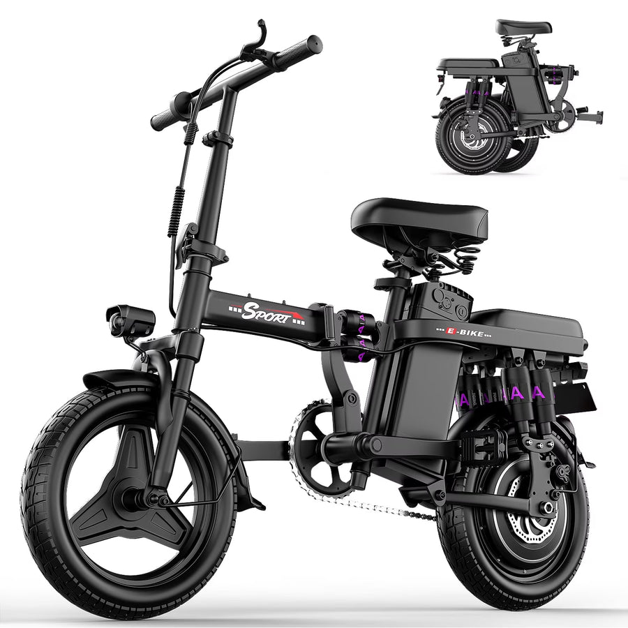 ASKGO 1200W Peak Motor, Folding Electric Bike for Adults Teens, 14'' Commuting Bike, Max 28MPH/35 Miles E - Bike, 3 Speed Double Mini Electric Bike, UL2849