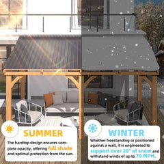 AECOJOY 14' x 10' Outdoor Wooden Gazebo, Patio Lean to Hardtop Pergolas and Gazebos