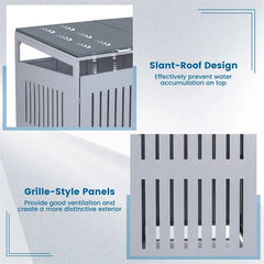 44 Cu.Ft Outdoor Trash Can Storage Shed for 2 Bins, Metal Garbage Can Organizer with Gas Struts, Shock Absorbers, Lockable Doors & Slant-Roof