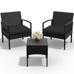 Tappio Outdoor Furniture 3 Piece Patio Bistro Furniture Set, Rattan Conversation Chairs Set with Side Table and Cushions, Patio Furniture Sets for Balcony Garden Porch, Red
