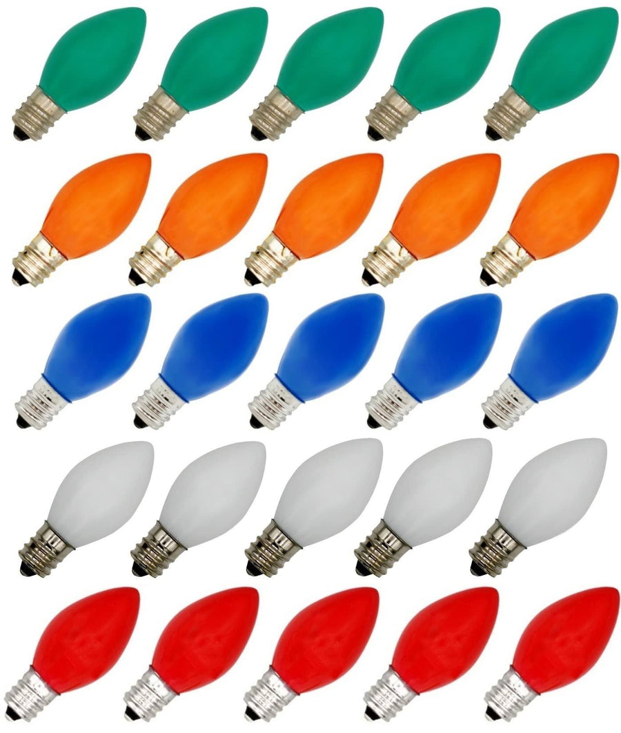 Creative Hobbies 25 Pack C7 LED Multicolor Replacement Light Bulbs for Christmas Light Strings, 0.7W Ceramic LED Vintage Light Bulbs for C7 Outdoor String Lights,