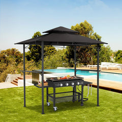 AECOJOY Grill Gazebo 8’x 5’ Outdoor Patio Backyard BBQ Grill Shelter, Black