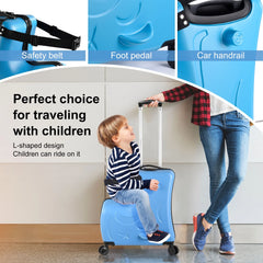 20" Children'S Ride - on Luggage with Safety Belt Matte Finish, Silent Wheels, Spacious Compartment for Ages 3 - 12 Travel Suitcase