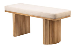 Solid Wood and Beige Velvet Bench Exotic Boho Entryway