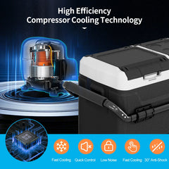 DISHUP 12V Portable Car Refrigerator, 53QT(50 L) Electric Cooler with Dual Zone, DC & AC, Ideal for RV, Camping, Travel, Truck