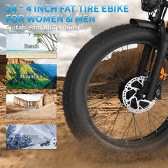 3000W Peak Dual Motor E - Bike, 52V 25AH Battery Elec - Tric Bike for Adults, 35MPH Mountain AWD 7 - Speed Snow E - Bike with 24" x 4.0 Fat Tire for Mountain Snow Hunting Commuting