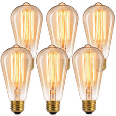 Brightown Edison Light Bulbs 6pcs Vintage 60 Watt Incandescent Light Bulbs E26 Base Dimmable Decorative Antique Filament Light Bulbs 252 Lumens Amber