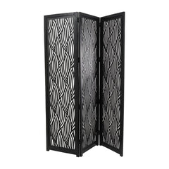 Decmode 60" x 72" Black Mango Wood Abstract Wavy Cutout 3 Panel Room Divider Screen, 1 - Piece