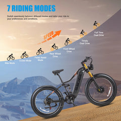 Dual Motors AWD 2000W Electric Bike for Adult 26'' UL2849 48V 30AH E - Mountain Bike 4.0 Fat Tire up to 35MPH&120miles Long Range Off - Road Ebike Dual Hydraulic Disc Brakes&Ful Suspension Electric Bicyc