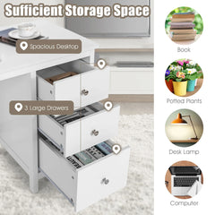 Computer Desk Study Writing Desk Home Office Workstation with 3 Drawers Black