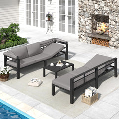 AECOJOY Patio Furniture Set with Retractable Canopy&2 Adjustable Backrests, Outdoor Conversation Set, Grey