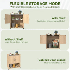 AECOJOY Potting Bench, Outdoor Wooden Storage Cabinet with Adjustable Shelf, Metal Tabletop