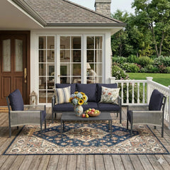 AECOJOY Aluminum Patio Furniture Set - 5 Seat Outdoor Sectional with Retractable Footrest Sofas & Coffee Table