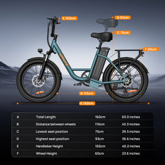 URLIFE 20" Electric Bike for Adults, 750W Peak Motor, 48V 13AH Remobavle Battery, 7 - Speed Commuting Ebike, UL2849 - Green