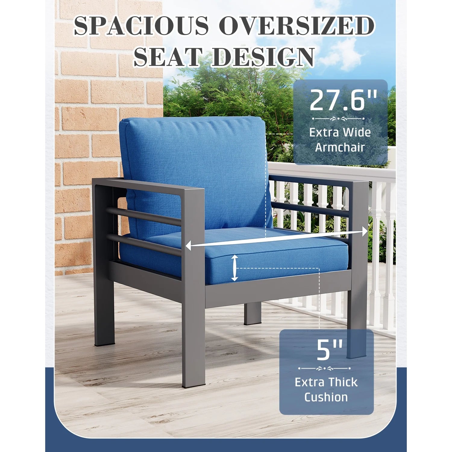 AECOJOY Aluminum Patio Furniture Set, 5 Pieces Outdoor Sectional Sofa Set, Blue