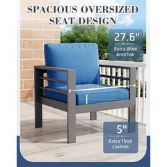 AECOJOY Aluminum Patio Furniture Set, 5 Pieces Outdoor Sectional Sofa Set, Blue