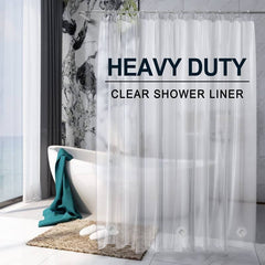 AmazerBath Heavy Duty Shower Curtain Liner 12 Gauge, 72 x 78 Inches Clear Shower Curtain Liner with 3 Clear Stones and 12 Grommet Holes, Weighted