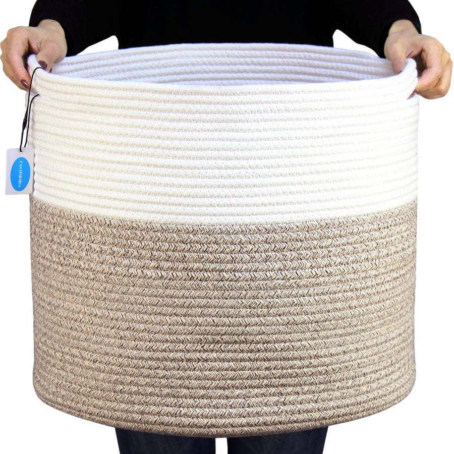 Casaphoria Large Cotton Rope Storage Baskets for Organizing with Built-In Handles,Tall Woven Laundry Hamper, Blanket Basket for Living Room, Round