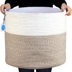 Casaphoria Large Cotton Rope Storage Baskets for Organizing with Built-In Handles,Tall Woven Laundry Hamper, Blanket Basket for Living Room, Round