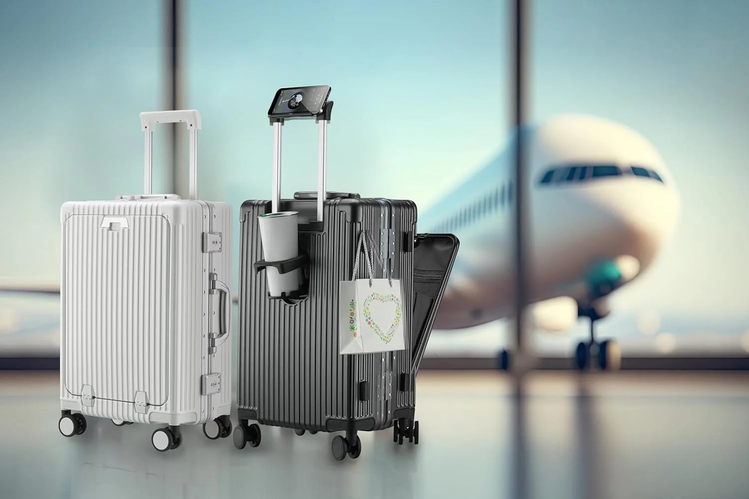 Carry - on Luggage with USB Charging Port, Front Compartment, TSA Lock, Airline Approved Carry on Hardside Suitcase with Spinner Wheels (Grey, 20 in)