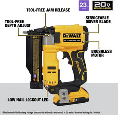 Dewalt DCN623D1 20 - Volt MAX Atomic Compact Cordless Pin Nailer Kit, Brushless Motor, 23 Gauge, Battery - Quantity 1