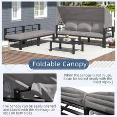 AECOJOY Patio Furniture Set with Retractable Canopy&2 Adjustable Backrests, Outdoor Conversation Set, Grey