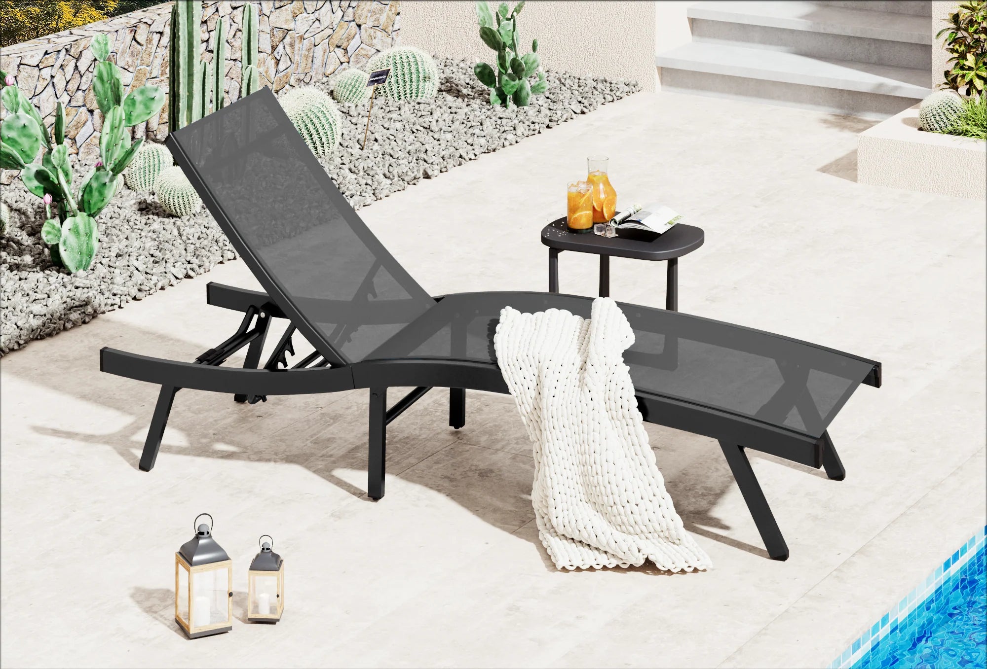 AECOJOY Outdoor Chaise Lounge, All Weather Pool Lounge Chairs Ergonomic Design (Dark Grey, 2 PCs)