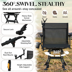 AECOJOY Hunting Chair with Rest, 360° Swivel, Adjustable Shooting Support, Portable for Blind or Range