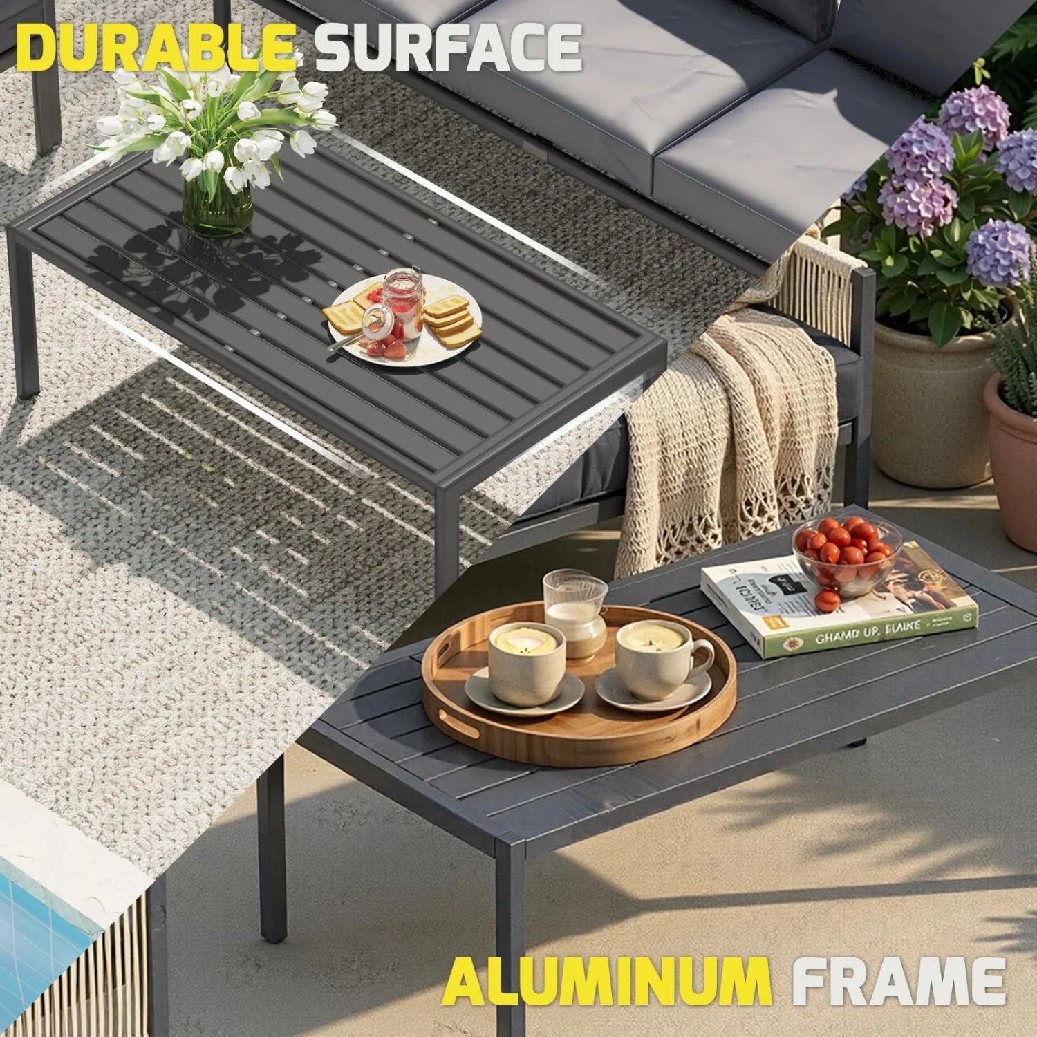 AECOJOY Aluminum Patio Furniture Set - 5 Seat Outdoor Sectional with Retractable Footrest Sofas & Coffee Table