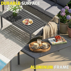AECOJOY Aluminum Patio Furniture Set - 5 Seat Outdoor Sectional with Retractable Footrest Sofas & Coffee Table