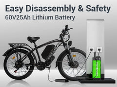5000W (Peak) Electric - Bike for Adults, 60V 25AH Battery Electric Motorcycle, Dual - Motor - Ebike 50MPH Ebike, 26*4.0 Fat Tire Electric - Bicycle, AWD 21 - Speed Mountain Bike for All - Road UL 2849