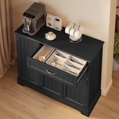 Coffee Bar, Lofka 42" Kitchen Storage Cabinet, Sideboard Buffet Cabinet with 8 Shelves, 1 Drawer
