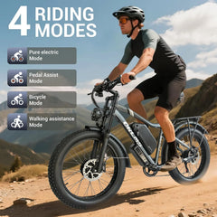 3000W Peak Dual Motor E - Bike, 52V 25AH Battery Elec - Tric Bike for Adults, 35MPH Mountain AWD 7 - Speed Snow E - Bike with 24" x 4.0 Fat Tire for Mountain Snow Hunting Commuting