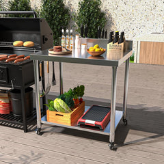 AECOJOY Stainless Steel Table 36"x30" with Backsplash and Knife Blocks Prep Tables for Commercial Kitchen