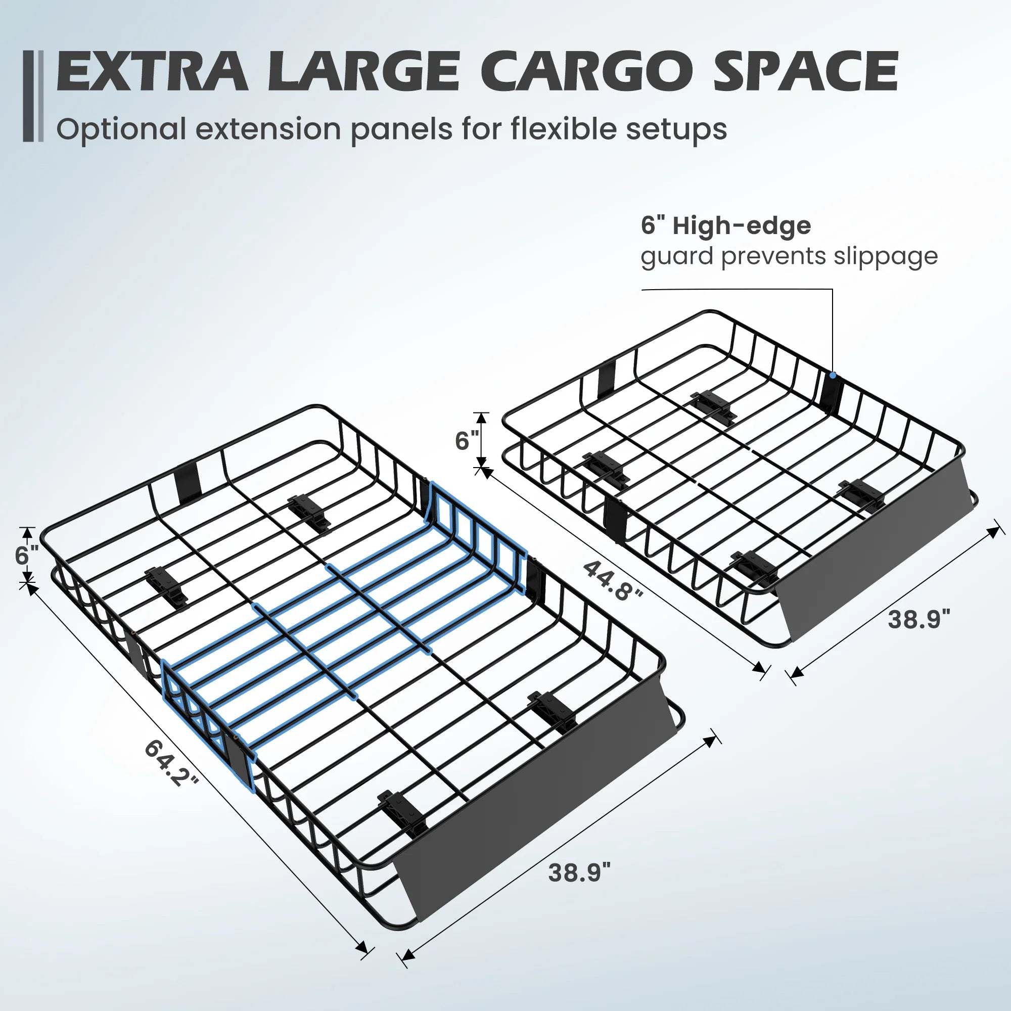 Naipo Roof Rack Cargo Basket, 500 lb, 64"x39"x6"extendable Roof Luggage Holder Rack with 4 U - Bolts for SUV/RV, Camping