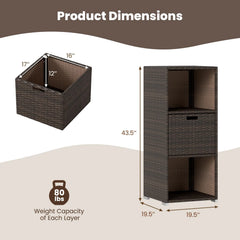 Tangkula Rattan Patiojoy Outdoor Wicker Cabinet with 3 Shelves