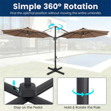 10FT Cantilever Patio Umbrella w/ 36 Solar LED Lights, 360° Rotation Offset Hanging Umbrella, Easy Tilt, 8 Sturdy Ribs, Sun Shade for Yard Pool