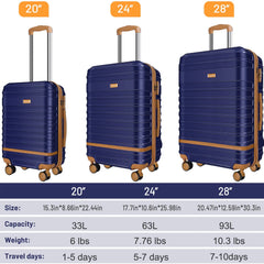5 Piece Luggage Sets and Travel Duffel Bag, ABS Hardshell Hardside Checked Luggage with TSA Lock and Double Spinner Wheels Suitcase, Deep Blue