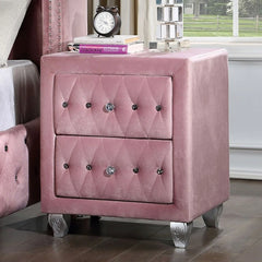Glam Pink Upholstered Tufted Velvet Like Fabric 4pc Full Size Bed Set Dresser Mirror Nightstand Bedroom Furniture