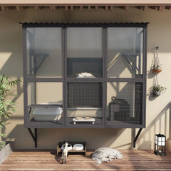 AECOJOY Catio Outdoor Cat Enclosure with Window Access, Large Window Catio Wood Cat House with 4 Platforms & 3 Doors