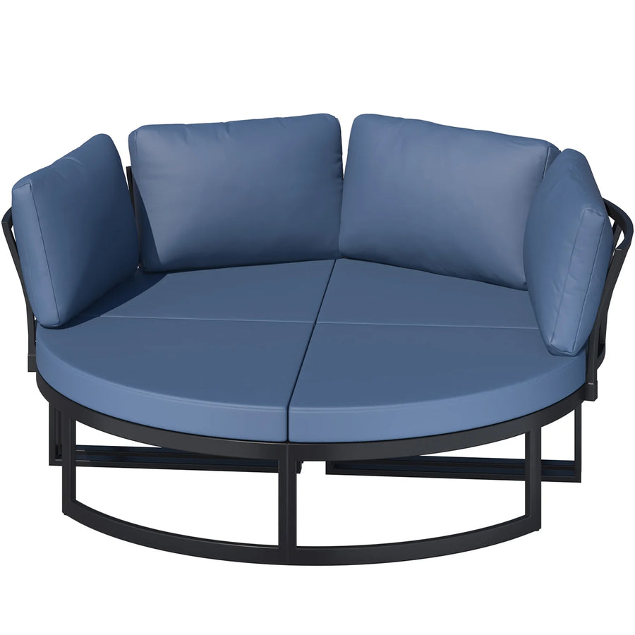 AECOJOY Patio Furniture Outdoor Round Daybed with Removable Cushions 4 Piece Sectional Sofa Patio Furniture Set, Dark Blue