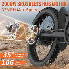 Ridingtimes GT73 Electric Motorbike 2400W 48V 18.2ah*2 Electric BIKE with 25" Tires Digital Screen Carbon Steel, BLACK