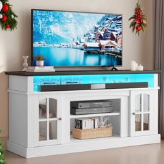 Dextrus Farmhouse LED TV Stand for Tvs up to 65'', Wood TV Media Console Entertainment Center for Living Room, White
