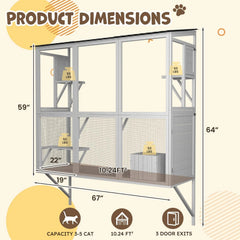 AECOJOY Catio Outdoor Cat Enclosure with Window Access, Large Window Catio Wood Cat House with 4 Platforms & 3 Doors