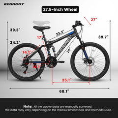 27.5 - Inch Mountain Bike for Adults | 21 - Speed Trail & City Bicycle with Disc Brakes | Gray