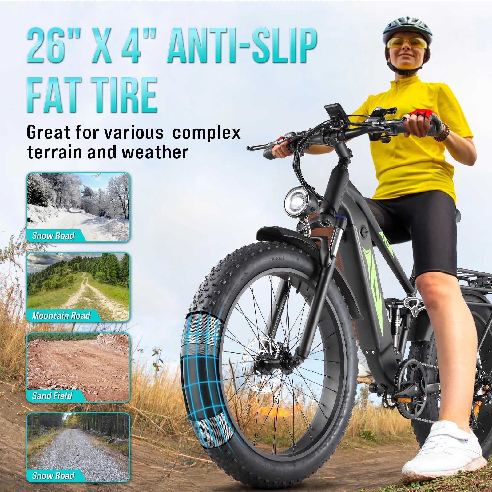 Electric Bike for Adults, 1000W E Bikes for Men, 26" Fat Tire Electric Bikes, 48V 17.5AH Battery, 28MPH, 7 Speed&Dual Hydraulic Disc Brakes, LCD Screen, 60miles Range, Electric Mountain Bicycle