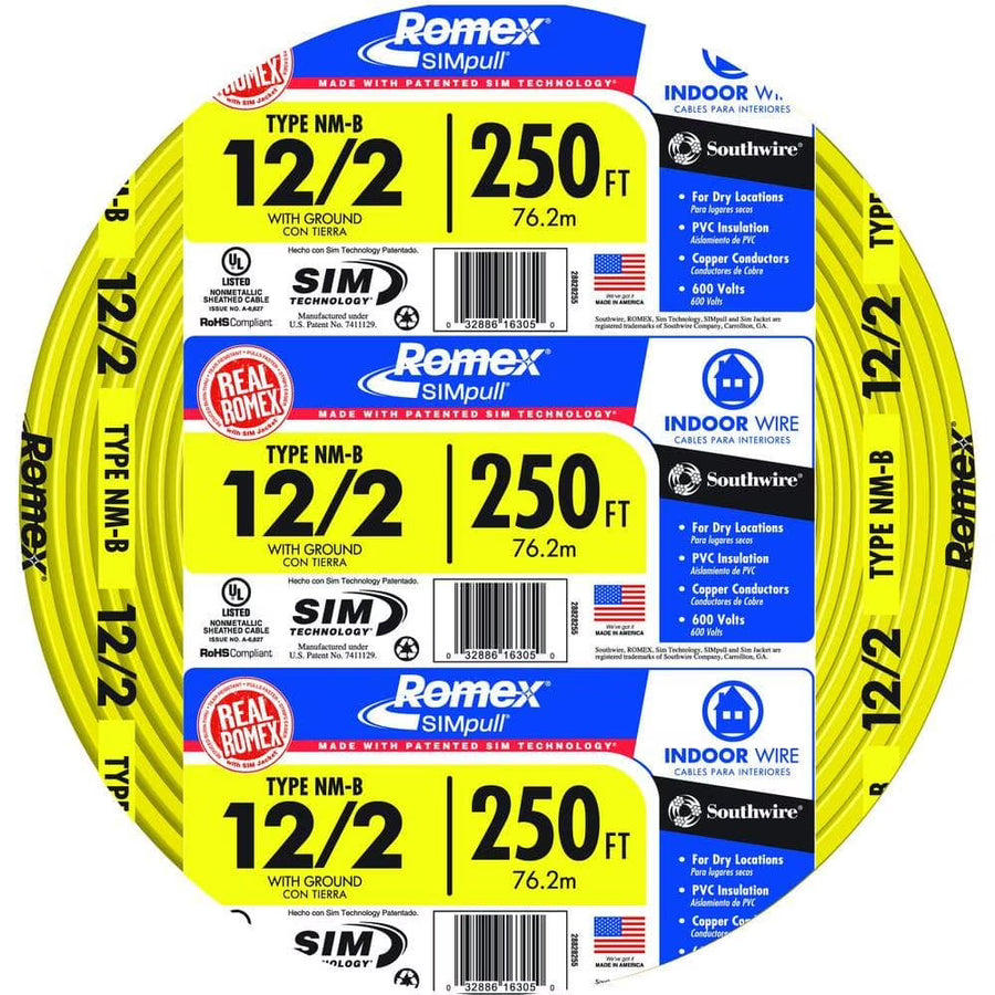 250 Ft. 12/2 Solid Romex Simpull CU NM - B W/G Wire