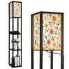 Floor Lamp with Shelves, Modern Dimmable Standing Lamp Floral Corner Display Bookshelf Lamp with 2 USB & 1 Power Outlet for Living Room & Bedroom